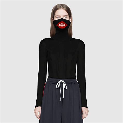 white face sweater gucci|Gucci balaclava knit top.